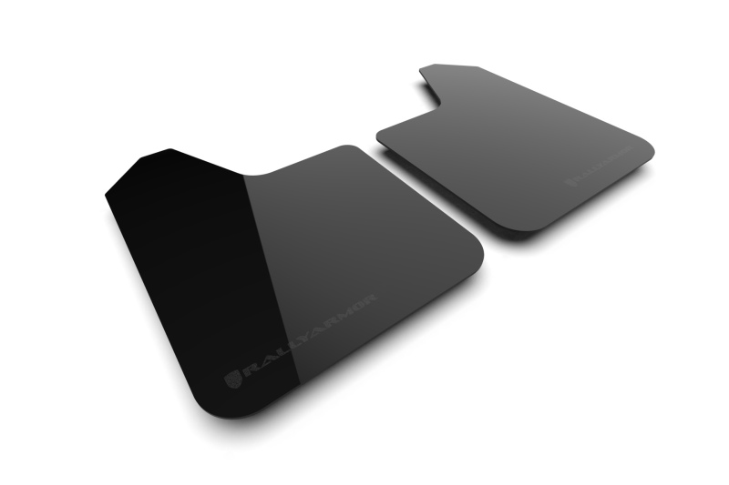 Rally Armor Universal UR Black Mud Flap w/ Metallic Black Logo - Pair - MF12-UR-BLK-MBK-LRT
