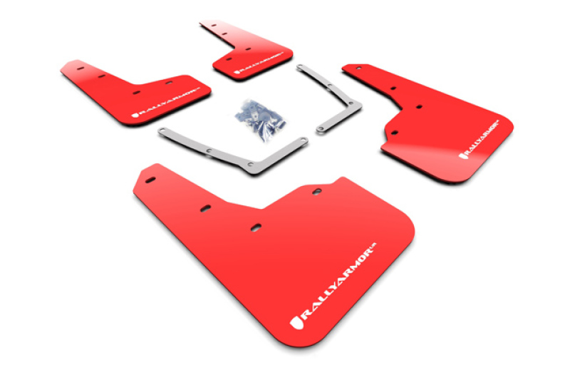 Rally Armor 16-21 Honda Civic Si Red UR Mud Flap w/White Logo - MF50-UR-RD/WH