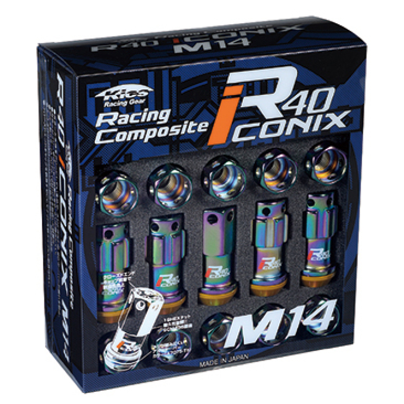 Project Kics 14X1.50 Neochrome R40 Iconix Lug Nuts (Red Cap) - Set of 16+4 Locks - WRIA14NR