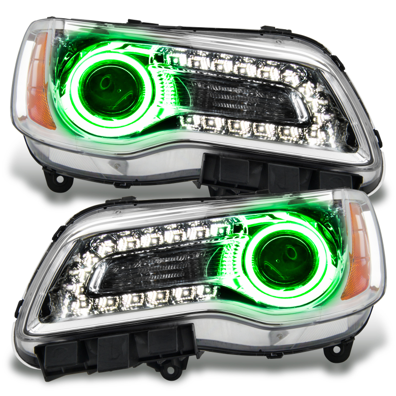 Oracle 11-14 Chrysler 300C NON HID LED Halo Headlights Chrome Housing - Green SEE WARRANTY - 7728-004