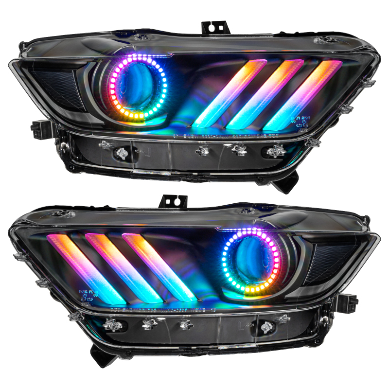 Oracle 15-17 Ford Mustang Dynamic RGB+A Pre-Assembled Headlights - Black Edition - SEE WARRANTY - 8199-332