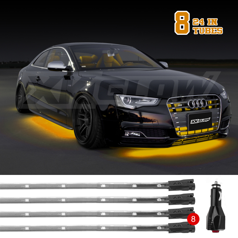 XK Glow Tube Single Color Underglow LED Accent Light Car/Truck Kit Amber - 8x24In - XK041002-A