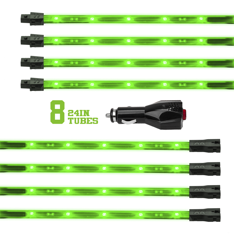 XK Glow Tube Single Color Underglow LED Accent Light Car/Truck Kit Green - 8x24In - XK041002-G