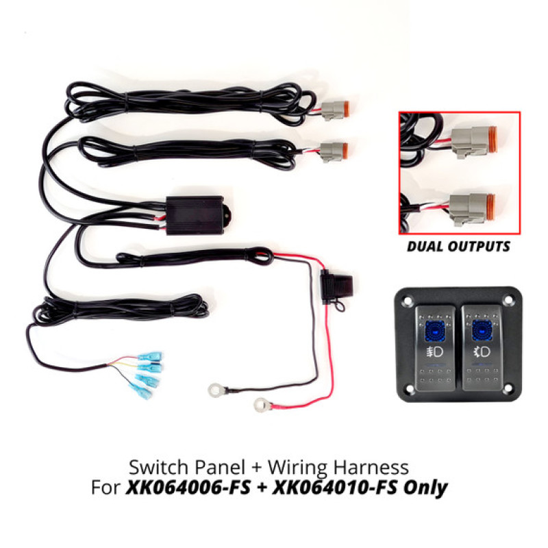 XK Glow 2 Button Switch Panel + 2 Output Wire for Fog Strobe Combo - XK064-WIRE-2OP