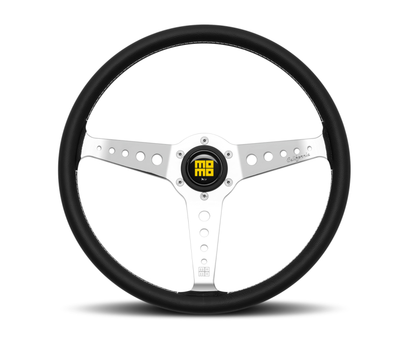 Momo California Steering Wheel 360 mm - Black Leather/White Stitch/Pol Spokes - CAL36BK2S