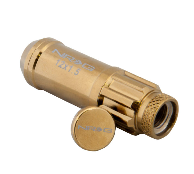 NRG 700 Series M12 X 1.5 Steel Lug Nut w/Dust Cap Cover Set 21 Pc w/Locks & Socket - Chrome Gold - LN-LS700CG-21