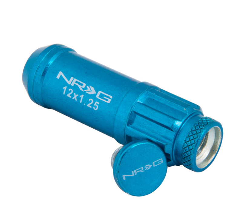NRG 700 Series M12 X 1.25 Steel Lug Nut w/Dust Cap Cover Set 21 Pc w/Locks & Lock Socket - Blue - LN-LS710BL-21