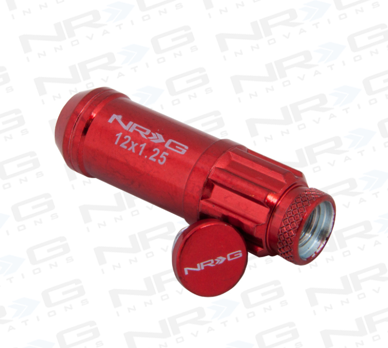 NRG 700 Series M12 X 1.25 Steel Lug Nut w/Dust Cap Cover Set 21 Pc w/Locks & Lock Socket - Red - LN-LS710RD-21