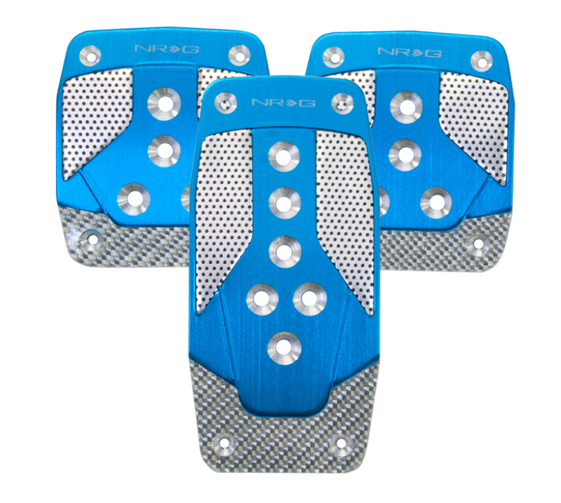 NRG Aluminum Sport Pedal M/T - Blue w/Silver Carbon - PDL-400BL