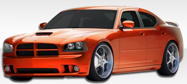 2006-2010 Dodge Charger Duraflex SRT Look Body Kit - 4 Piece - Includes SRT Look Front Bumper Cover (104850) VIP Side Skirts Rocker Panels ( 103331) VIP Rear Lip Under Spoiler Air Dam (103330)