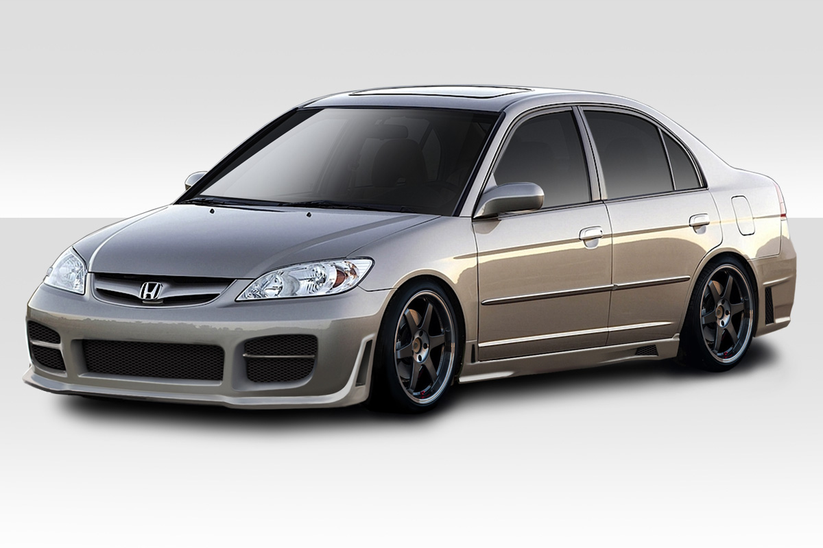 2004-2005 Honda Civic 4DR Duraflex R34 Body Kit - 4 Piece - Includes R34 Front Bumper Cover (102433) R34 Rear Bumper Cover (100245) R34 Side Skirts Rocker Panels (100246)