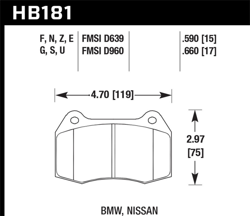 Hawk 02-04 Acura RSX / 94-97 BMW 840CI/850CI / 92-02 Nissan Skyline DTC-60 Front Race Brake Pads - HB181G.660