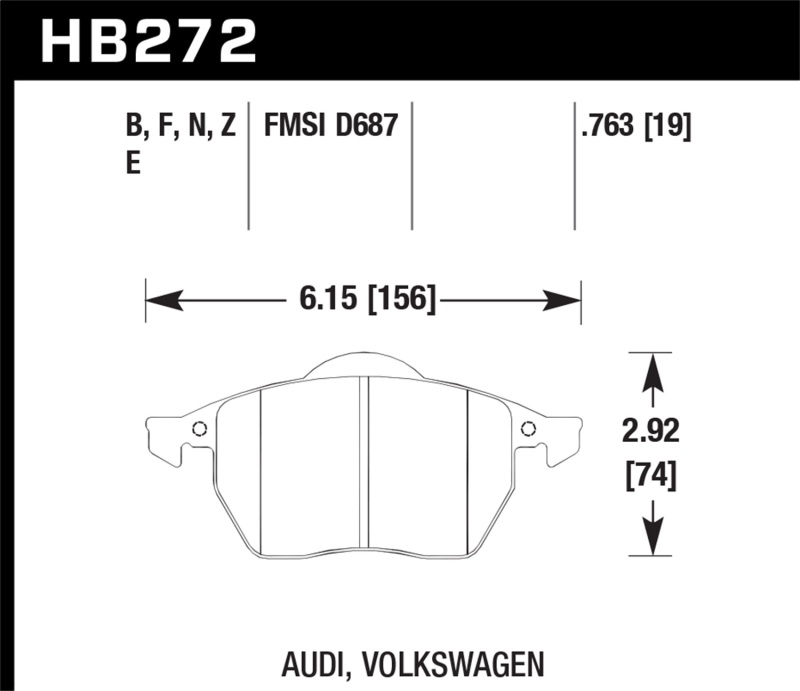 Hawk 00-06 Audi TT/00-06 TT Quattro 1.8L / 99-04 VW Golf GTI 2.8L Blue 9012 Race Front Brake Pads - HB272E.763