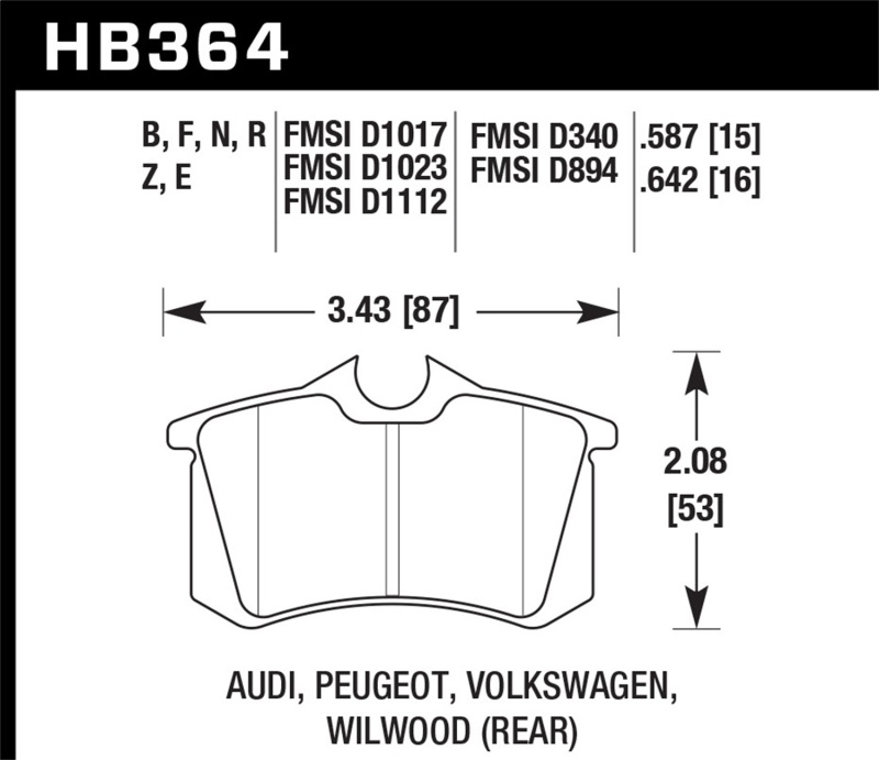 Hawk 97-04 Audi A4/00-03 A6/00-02 S4/00-06 TT / 02-04 VW Golf GTI Rear Blue 9012 Race Brake Pads - HB364E.642