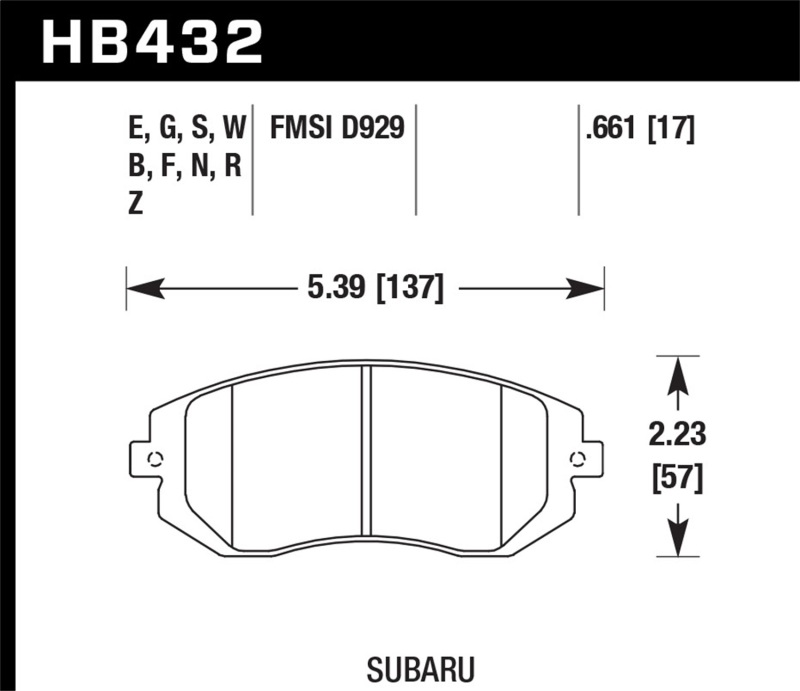 Hawk 03-05 & 08-11 Subaru WRX / 05-06 Saab 9-2X DTC-30 Front Race Pads - HB432W.661