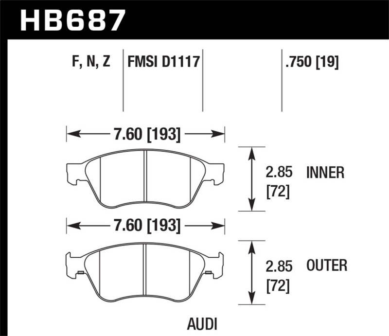 Hawk 04-10 Audi A8 Quattro / 07-11 S6 / 07-10 S8 /  04-06 VW Phaeton HPS Front Street Brake Pads - HB687F.750