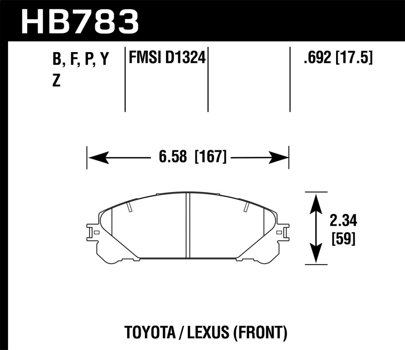 Hawk 08-16 Toyota Highlander Performance Ceramic Street Front Brake Pads - HB783Z.692