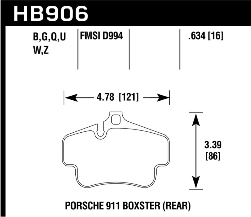 Hawk 02-10 Porsche 911 Performance Ceramic Street Rear Brake Pads - HB906Z.634