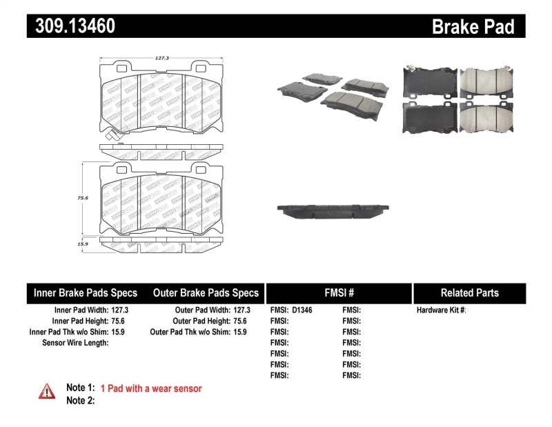 StopTech Performance 09-13 Infiniti FX35/FX37/FX45/FX50/08-13 G37 / 09-12 370Z Front Brake Pads - 309.13460
