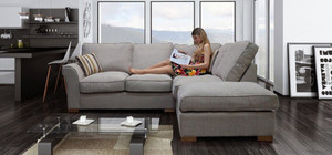 Toscani Fabric Corner Sofa And Footstool Beige (Right Hand Side) Toscani Fabric Corner Sofa And Footstool Beige (Right Hand Side)