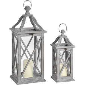 Set Of Three Wooden Lanterns With Archway Design by Tesoro Direct