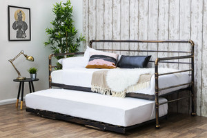 TESORO BLACK / BRUSHED BRONZE METAL DAY BED WITH FOLDING GUEST TRUNDLE TESORO BLACK / BRUSHED BRONZE METAL DAY BED WITH FOLDING GUEST TRUNDLE