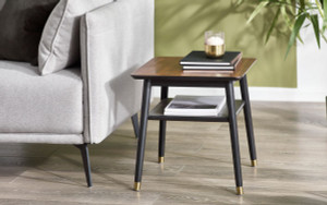 FINDLAY LAMP TABLE WITH SHELF - WALNUT & BLACK FINDLAY LAMP TABLE WITH SHELF - WALNUT & BLACK