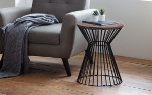 JERSEY ROUND WIRE LAMP TABLE - WALNUT JERSEY ROUND WIRE LAMP TABLE - WALNUT