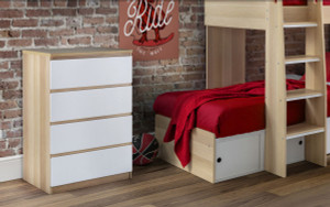 JUPITER 4 DRAWER CHEST - OAK & WHITE JUPITER 4 DRAWER CHEST - OAK & WHITE