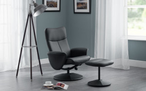 LUGANO RECLINER & STOOL WITH COVERED BASE - BLACK LUGANO RECLINER & STOOL WITH COVERED BASE - BLACK