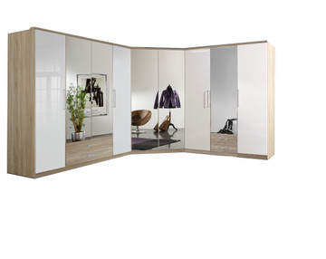 Tesoro Oak And Mirror Corner Mirrored Wardrobe