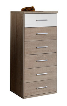 Tesoro Oak And White Gloss Narrow 6 Drawer Chest