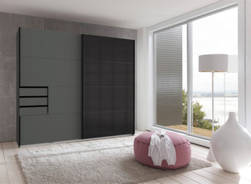 Tesoro’s Graphite Sliding Wardrobe with Glass Black Door 225cm