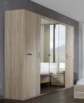 Tesoro 5 Doors 3 Mirror Oak Wardrobe