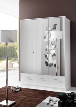 Tesoro White And Mirror 3 Door 3 Drawer Wardrobe