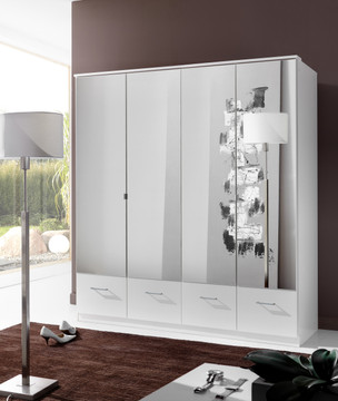 tesoro White And  Mirror 4 Door  4 Drawer Wardrobe