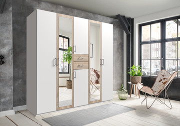 Tesoro White And Oak 5 Door 2 Drawer Wardrobe