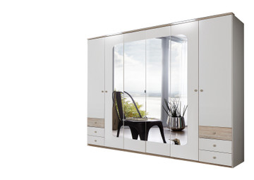 Tesoro white and oak six  Door Wardrobe