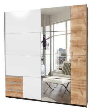 Tesoro Planked Oak And White Finish 180 Full Mirrored Sliding Wardrobe