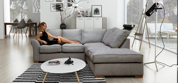 Toscani Fabric Corner Sofa And Footstool Silver (Right Hand Side)