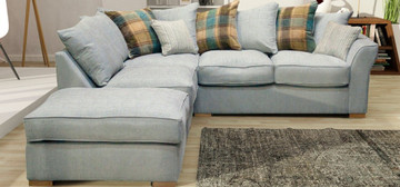 Toscani Fabric Corner Sofa And Footstool Silver (Left Hand Side)