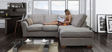 Toscani Fabric Corner Sofa And Footstool Beige (Right Hand Side)