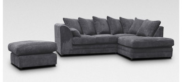 Dallas Fabric Corner Sofa And Footstool Grey (Right Hand Side)