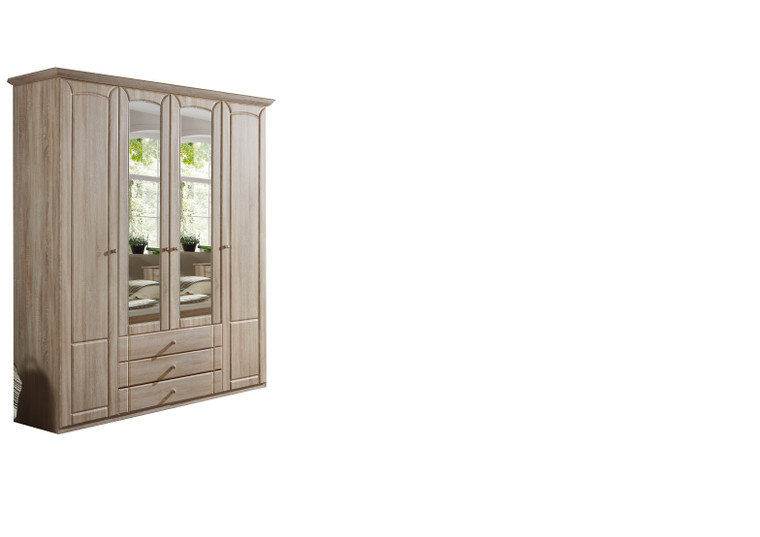 Tesoro Oak 4 Door 2 Mirror 3 Drawer Wardrobe