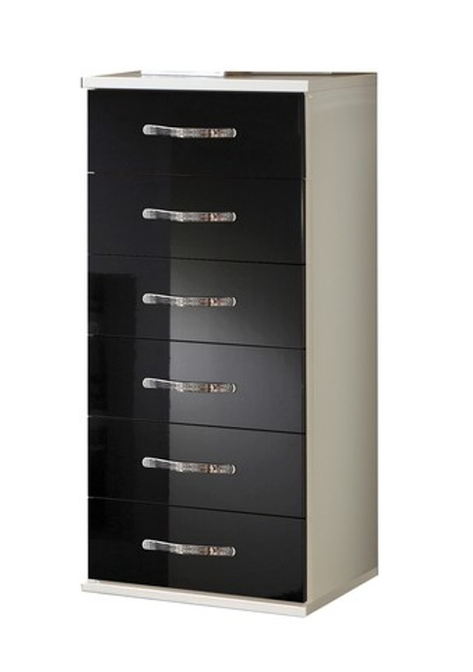 Tesoro White And Gloss Black Narrow 6 Drawer Chest