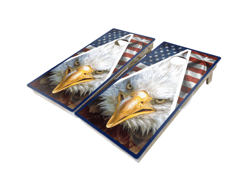 American Flag Triangle with Bald Eagle Cornhole Board Set