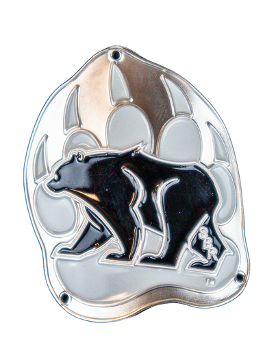 Silver medallion in the shape of the Summit Bear/Paw logo (Black Bear in the center of a gray bear paw).