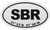 White oval shaped sticker with the lettering SBR in bold black in the center with the Summit coordinance below it.