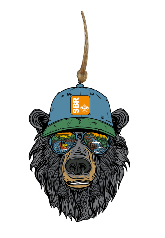 Rafting Bear Wooden Ornament