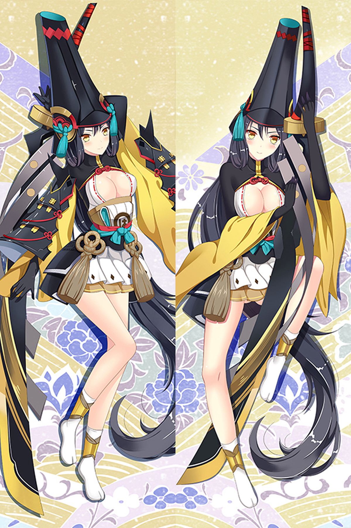 Youtou Hime dakimakura body pillow case artwork with black hair, tall headwear and turquoise tassels.